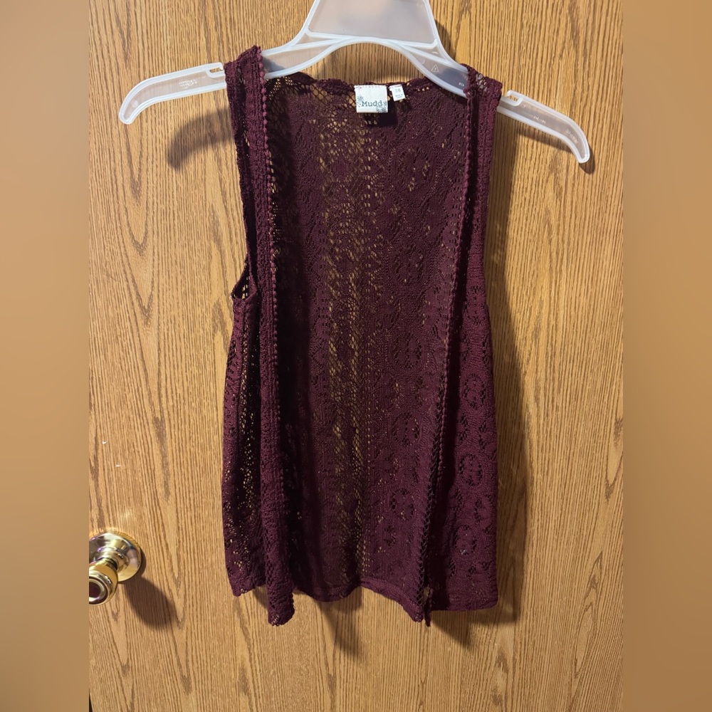 Girls 7/8 Mudd Vintage Y2K Cardigan Maroon Deep Red Knit Top Blouse Vest